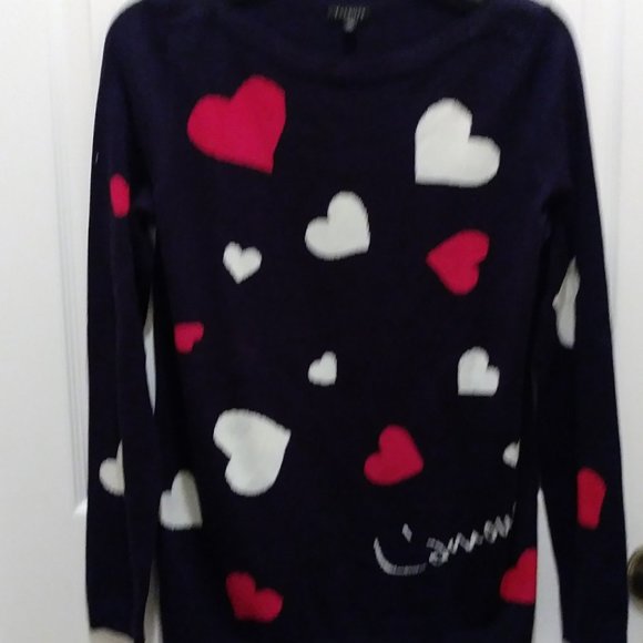 SOLD SOLD SOLD SOLD Talbots Blue Red White Hearts Sweater Size XS - Picture 3 of 16